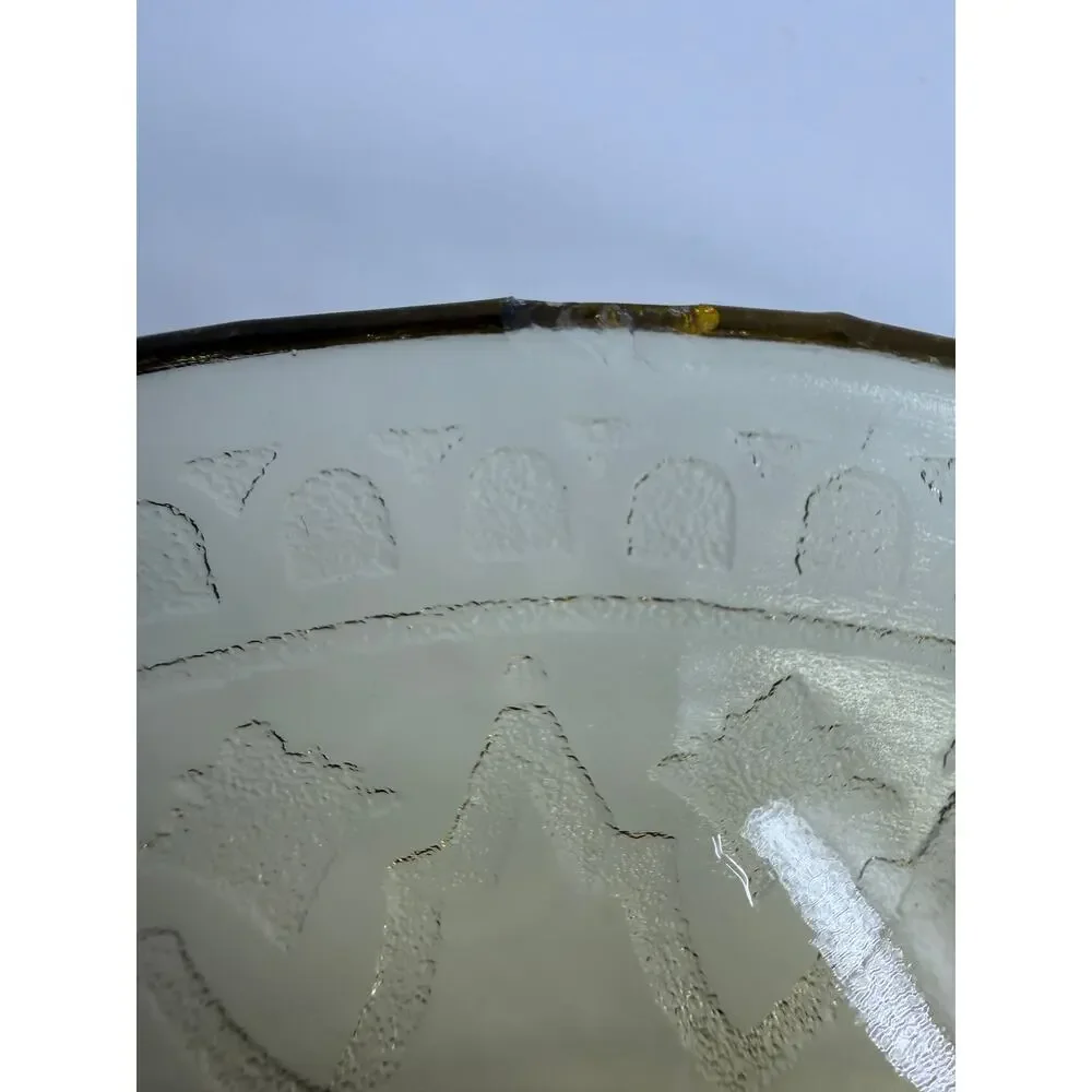 Vintage Depression Style Yellow Glass Plates Set 3 Embossed Scroll Scalloped